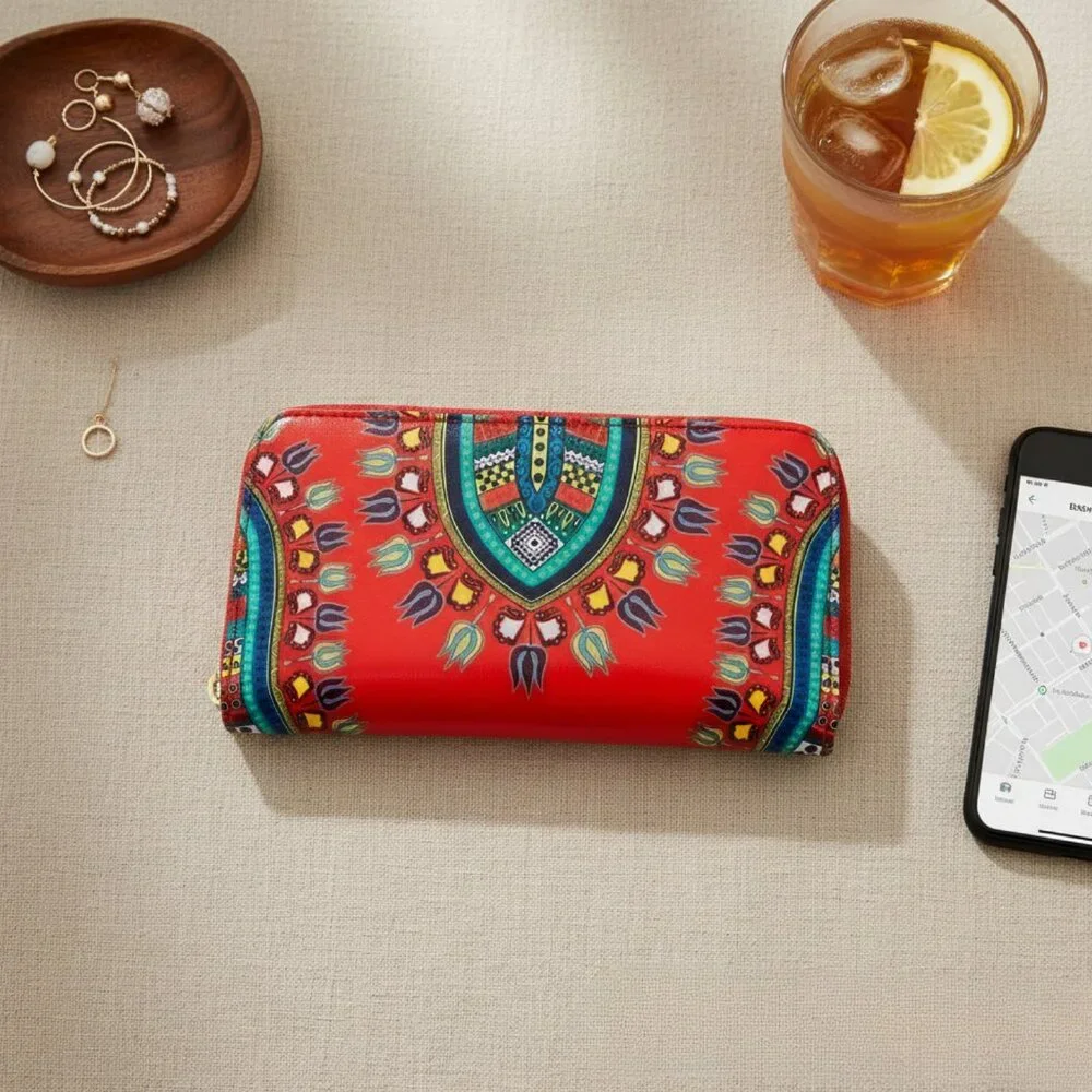 Dashiki Print Zip Around Wallet Clutch Tribal Boho Festival Ethnic Travel Bag - Picture 7 of 12